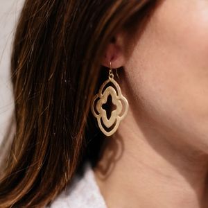 Brushed Metal Quatrefoil Drop Earrings.